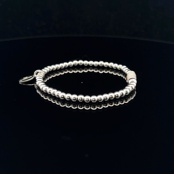 925 Sterling Silver Beaded Stretch Stacking Bracelet MOP Letter Initial S - Picture 5 of 6